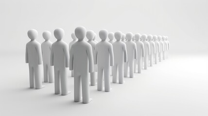 Row of identical 3D figures diminishing in perspective