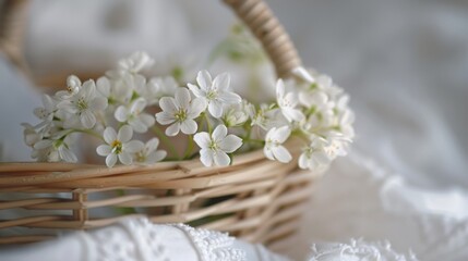 Obraz na płótnie Canvas Basket of White Flowers on Table
