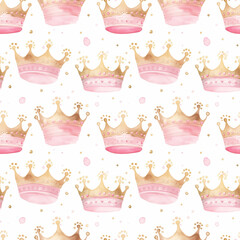 Obraz premium cute watercolor princess crown pattern, pink and gold