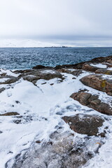 northern polar landscapes in the Teriberka Nature Park on the shore of the Barents Sea, Murmansk, Russia