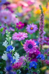 Obraz premium Glowing in the golden hour, aster flowers take center stage with their radiant hues and intricate details