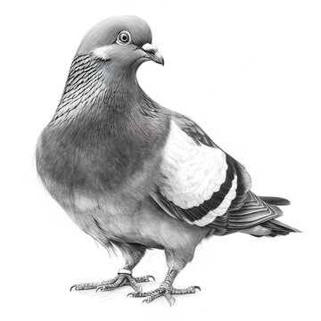 recommend clip art: Wood Pigeon Black and White Pencil Sketch on a White Background