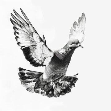 recommend clip art: Wood Pigeon Black and White Pencil Sketch on a White Background