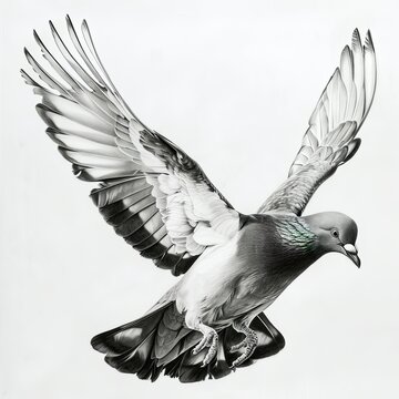recommend clip art: Wood Pigeon Black and White Pencil Sketch on a White Background
