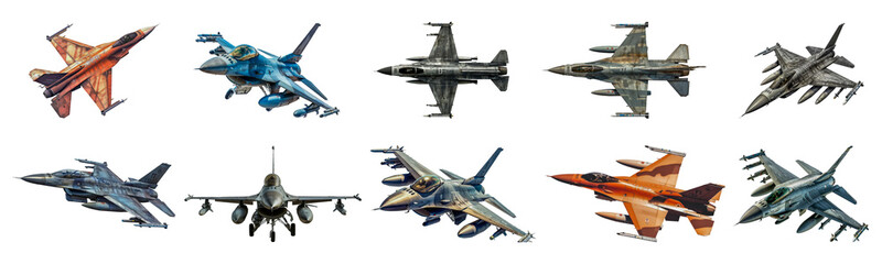 Military fighter jets in flight formation cut out png on transparent background