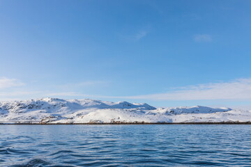 northern polar landscapes in the Teriberka Nature Park on the shore of the Barents Sea, Murmansk, Russia