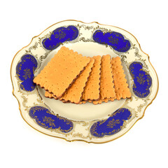 Cookies on a vintage porcelain plate isolated on a white.
