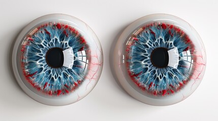 Two eye balls are displayed on a white wall, AI