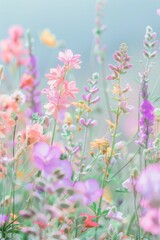 Obraz na płótnie Canvas A captivating visual of soft-hued wildflowers, creating a sense of calmness, serenity, and the subtle beauty of nature's color palette