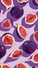 Fresh figs artistically cut and arranged on a modern purple backdrop, illustrating a chic culinary presentation