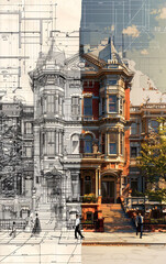 Victorian Architectural Blueprint to Reality Transition,
Evolution of Victorian Townhouse from Sketch to Structure
Victorian-Era Facade Development: Blueprint to Building