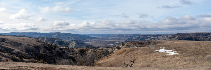 Panoramic Views of the North Dakota Badlands in Theodore Roosevelt National Park in Springtime 