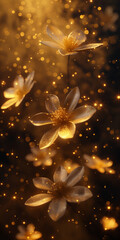Wunderschöne goldenen Blumen als Hintergrundmotiv und Dekoration, ai generativ
