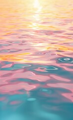 Calm water surface reflecting a mesmerizing blend of sunset colors, creating a soothing and serene background
