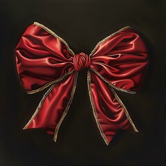 Striking Illustration of a Red Satin Bow with Gold Trim