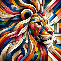 Fototapeta na wymiar Colorful abstract drawing of a lion