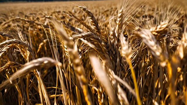 This image captures the essence of agricultural bounty, featuring ripe, golden wheat swaying in the breeze, symbolizing the fruitful harvest and growth of farmland during summertime
