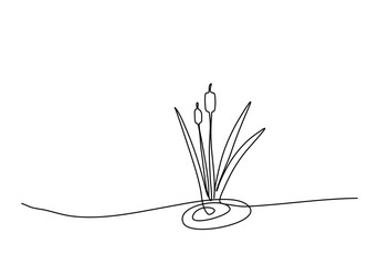 Reed or marsh hornwort, one line drawing vector illustration.