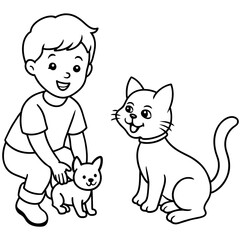 child with cat