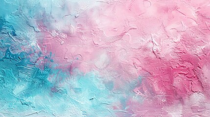 Pink and blue oil painting with a rough texture.