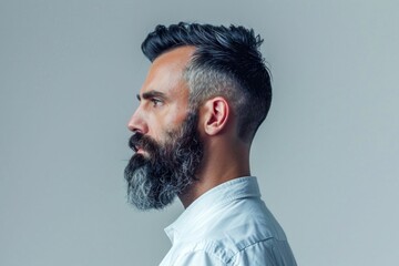 Modern Edge: Side Profile of a Bearded Man with a Stylish Haircut. Generative ai