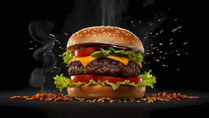 Deconstructed Deliciousness: A Floating Burger Masterpiece (Ultra-Realistic Photo)