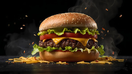 Burger Bliss: A Sky-High Stack of Deliciousness (Hyper-Realistic Design)