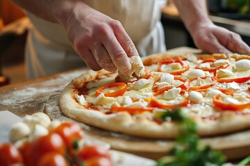 Bakery chef prepares pizza closeup, pizza making process, chef preparing pizza, pizza making process, pizza, pizza background, bakery pizza making step