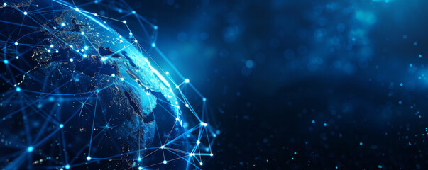 Fototapeta premium Communication technology for internet business. Global world network and telecommunication on earth cryptocurrency and blockchain and IoT