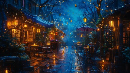 Experience the tranquility of a midnight interlude at a secluded night cafe, where the gentle flicker of candlelight and the distant hum of city life create an atmosphere of serene enchantment.