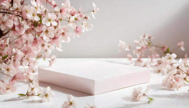 Photo product studio background with sakura flowers