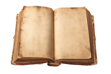 Antique Open Book with Blank Pages Isolated on Transparent Background, cut out. PNG