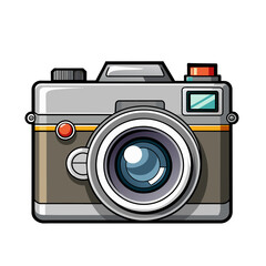 Cute film retro photo camera. Modern digital device with lens in vintage style