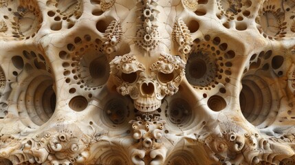 A skull made of many different types and sizes of holes, AI