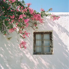 A Window With Pink Flowers On It 