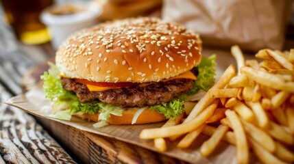 Juicy Burger and Golden Fries Delight