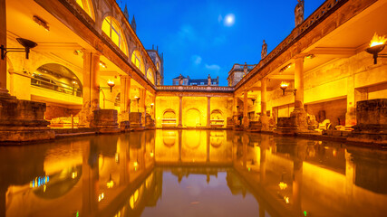 Historical roman bathes in Bath city, England - 790355084