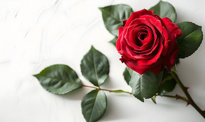 Red rose on white background for the day of love and valentine's day