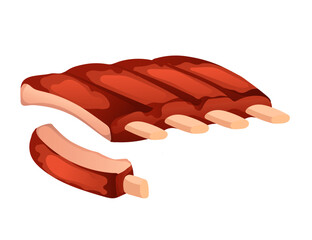 Tasty grilled ribs delicious dish vector illustration isolated on white background