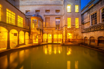Historical roman bathes in Bath city, England - 790355696