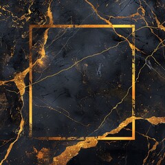 Gold and black marble background with a square frame 