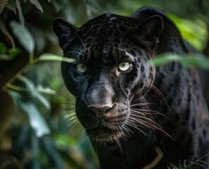 Naklejka na ściany i meble black panther lurking in the jungle.