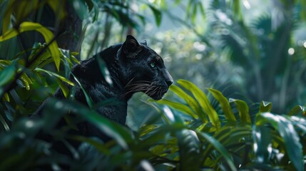 black panther lurking in the jungle.