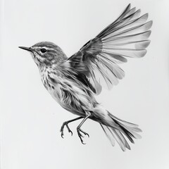 Black and White Pencil Sketch of a Willow Warbler Bird on a White Background