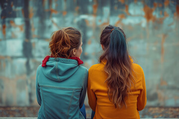 Two young women sharing a moment of close friendship, possibly suggesting a lesbian relationship. Suitable for themes of youth, friendship, and LGBTQ+.
