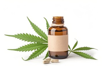 Pharmacological Homeopathy with White Marijuana CBD Extract: Cannabis Oil Enhancements for Psychoactive Treatments. - obrazy, fototapety, plakaty
