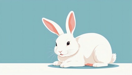 Clean and simple flat design depiction of a cheerful rabbit, capturing the innocence and charm of this beloved furry friend.