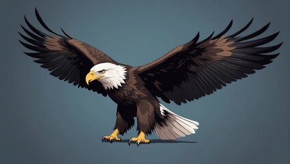 Clean and simple flat design artwork featuring a majestic eagle, conveying the power and freedom of this symbol of strength with minimalistic elements.