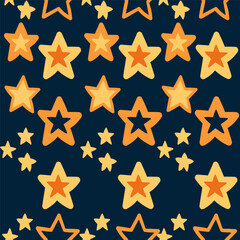 Seamless pattern of different golden stars vector illustration on dark background