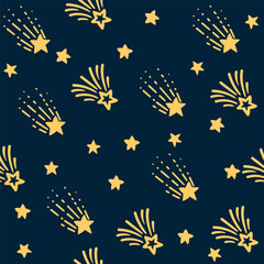 Seamless pattern of different golden stars vector illustration on dark background